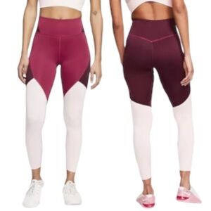 Nike Leggings Size Medium Pink Red Maroon Contour Dri-FIT 7/8‎ Length Mid-rise